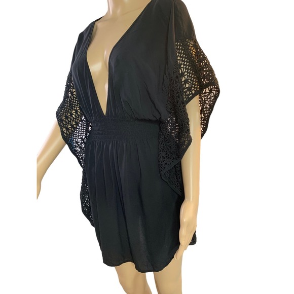Victoria's Secret Boho Top Black Crochet Trim Plunging Neck Backless Size Large - Picture 4 of 11